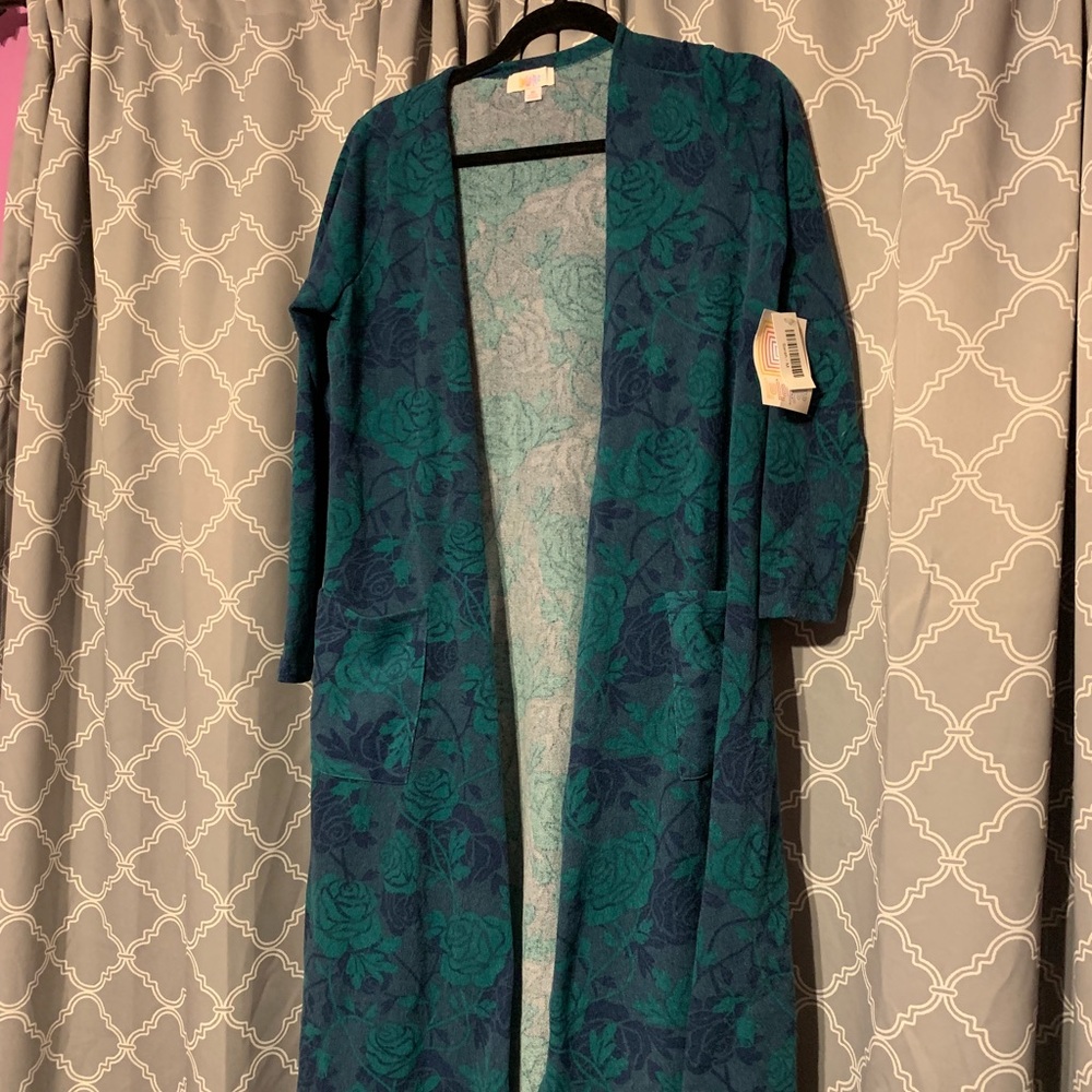 Lularoe Medium Sarah Sweater, NWT blue/teal roses